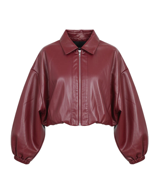Faux Leather Crop Bomber Jacket view 