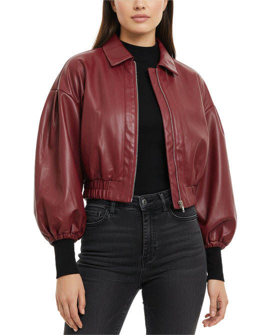 Faux Leather Crop Bomber Jacket view 