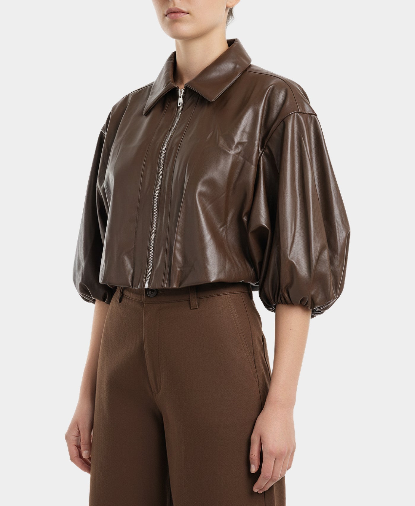 Crop Faux Leather Bubble Jacket view 1