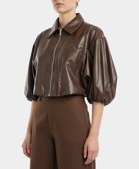 Crop Faux Leather Bubble Jacket view 