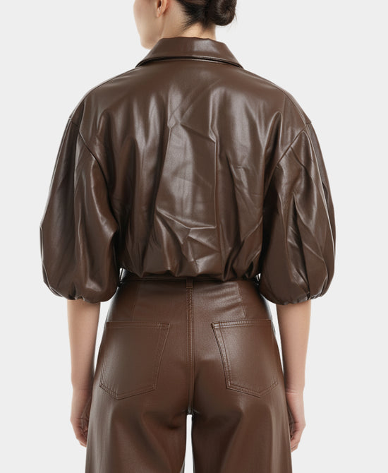 Crop Faux Leather Bubble Jacket view 