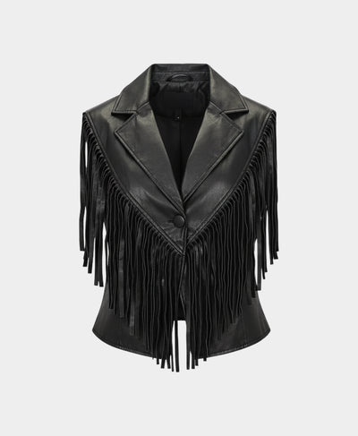 Faux Leather Capelet w/ Fringe image 2