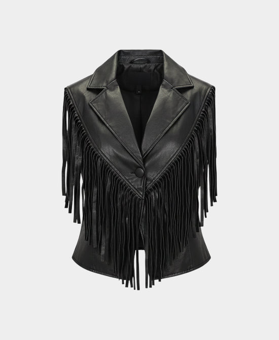 Faux Leather Capelet w/ Fringe view 