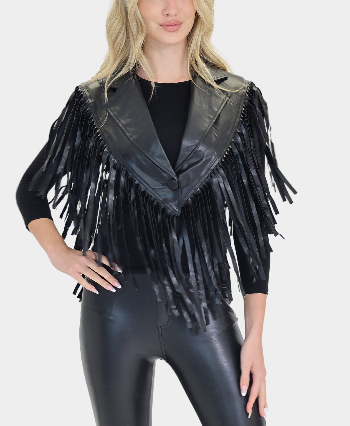 Faux Leather Capelet w/ Fringe view 1
