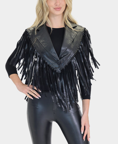 Faux Leather Capelet w/ Fringe image 1