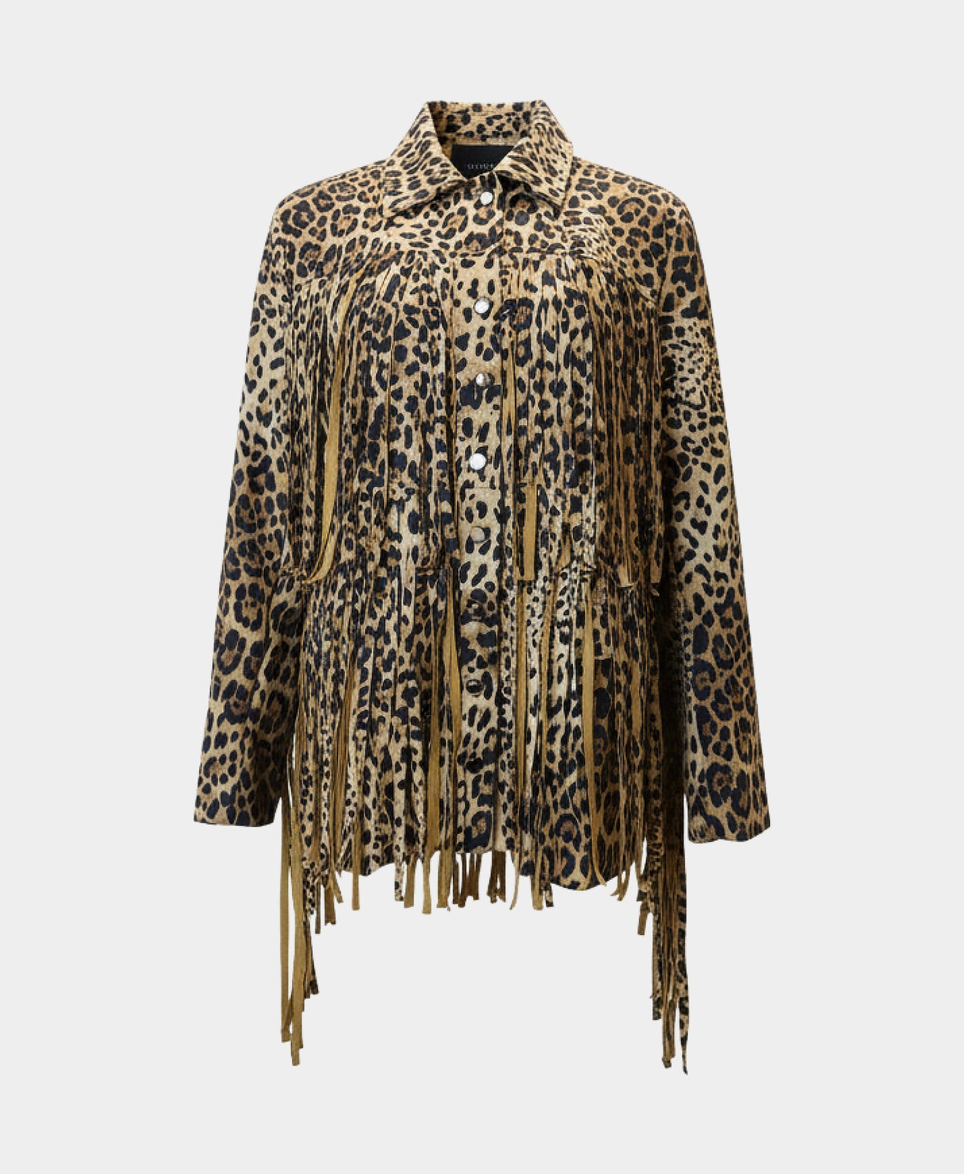 Leopard Print Faux Suede Fringe Jacket view 3