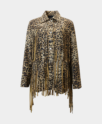 Leopard Print Faux Suede Fringe Jacket image 3