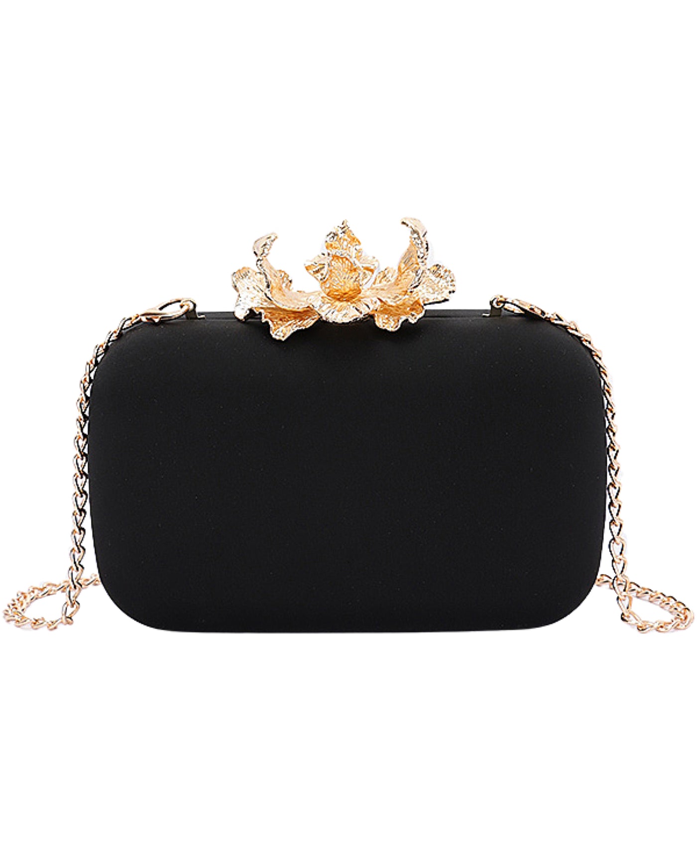 Satin Clutch Bag w/ Metal Flower view 1