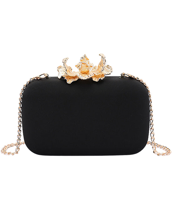 Satin Clutch Bag w/ Metal Flower view 