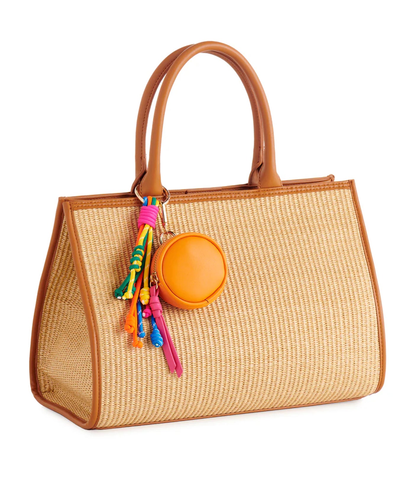 Woven Straw Tote Bag w/ Charms view 1