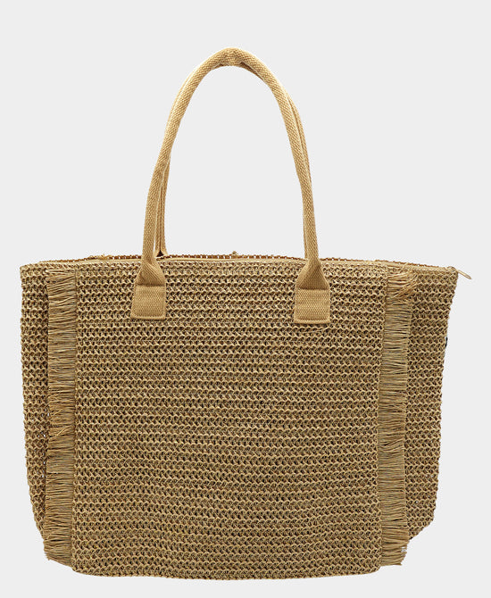 "Summer" Straw Fringe Tote Bag view 2