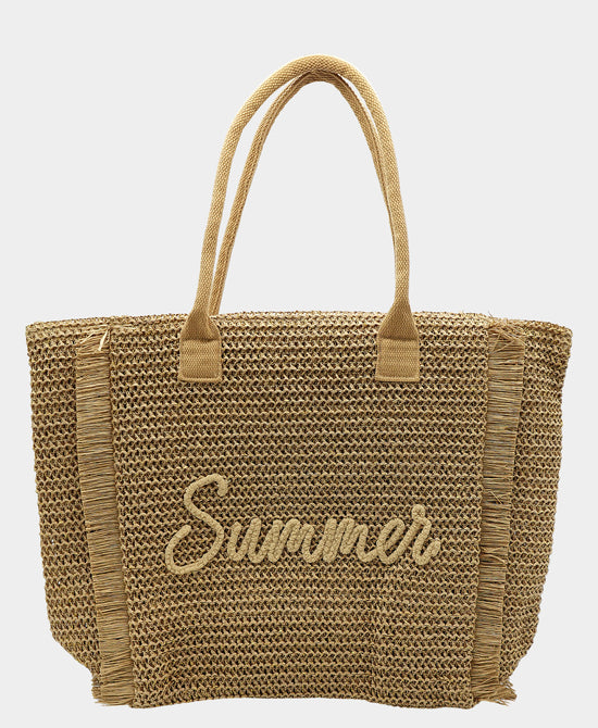 "Summer" Straw Fringe Tote Bag view 1