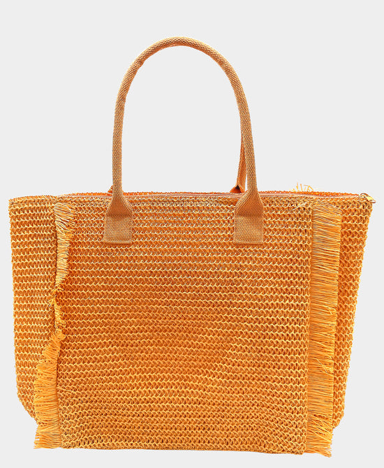 
"Summer" Straw Fringe Tote Bag in ORANGE view 2