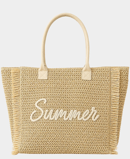 
"Summer" Straw Fringe Tote Bag in BEIGE view 1
