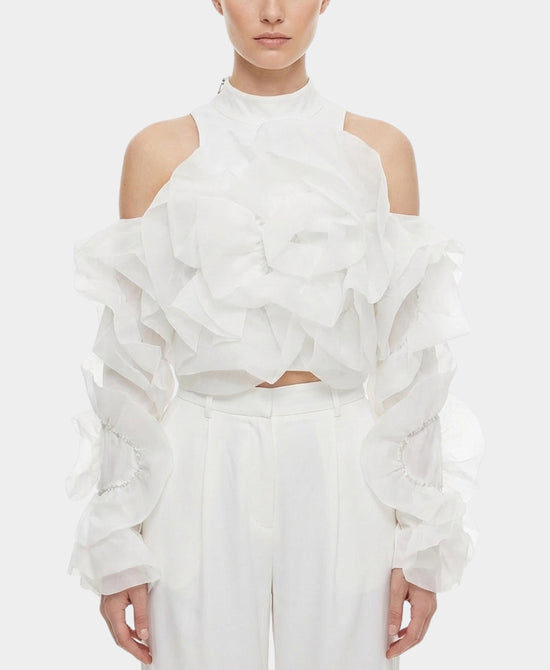 Ruffle Cold Shoulder Top view 1