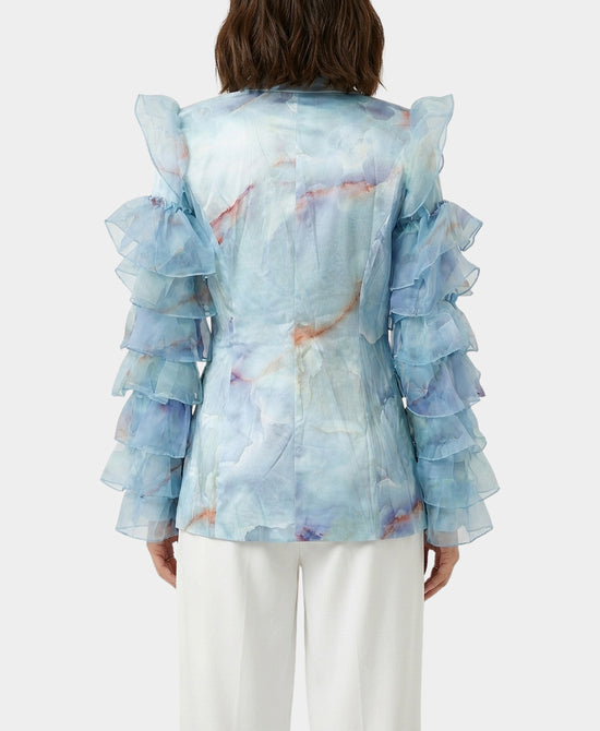 Printed Blazer w/ Tiered Mesh Sleeves view 2