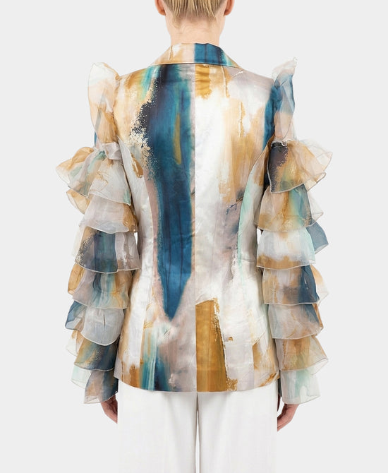 Printed Blazer w/ Tiered Mesh Sleeves view 2