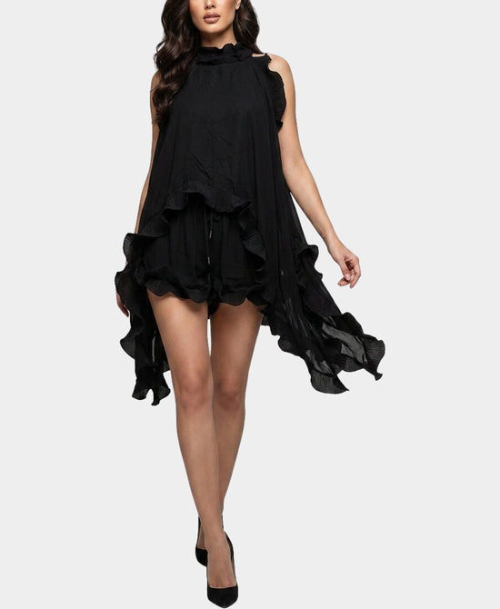 
Ruffle Hem Top & Shorts Set- 2 Pc Set in BLACK view 1