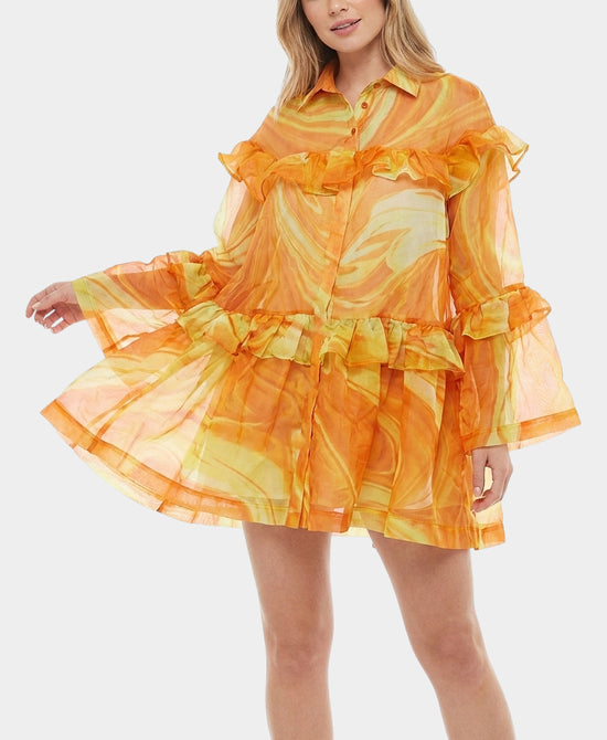 
Printed Tiered Ruffle Dress in ORANGE MULTI view 1