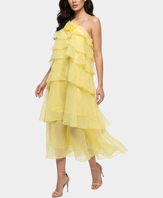 
Tiered Maxi Dress w/ Rosette in YELLOW view 1