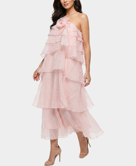 
Tiered Maxi Dress w/ Rosette in PINK view 1