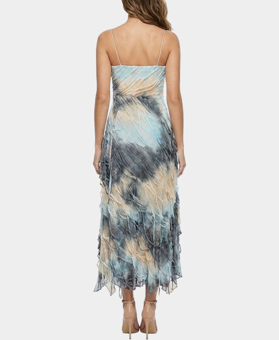 
Tie Dye Maxi Dress w/ Distressed Fringe in BLUE MULTI view 2