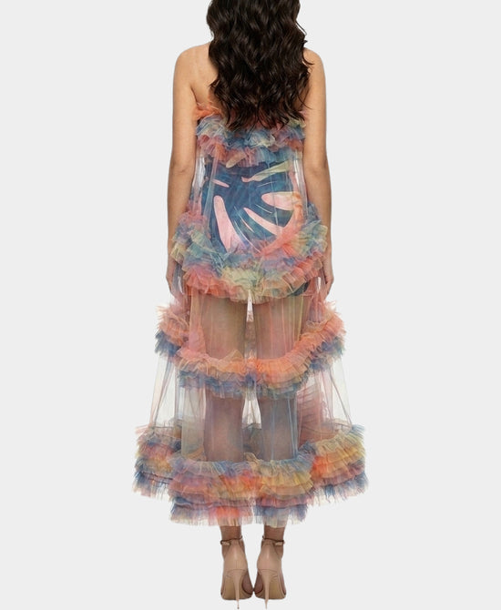 
Strapless Tulle Dress w/ Ruffles in MULTI view 2