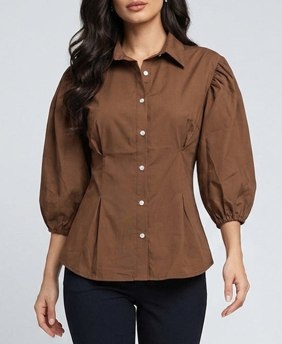 
Puff Sleeve Top in BROWN view 1