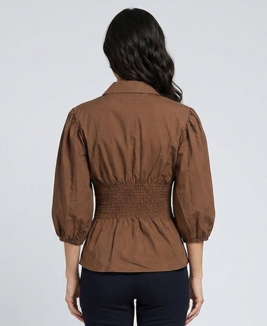 
Puff Sleeve Top in BROWN view 2