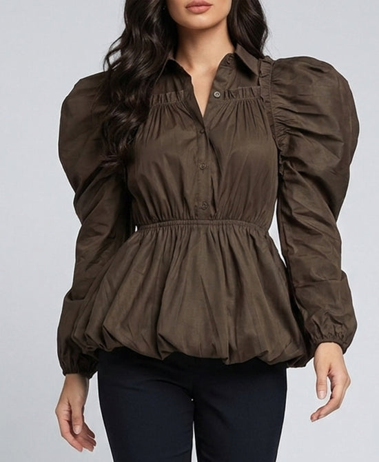 
Puff Sleeve Bubble Top in OLIVE view 1