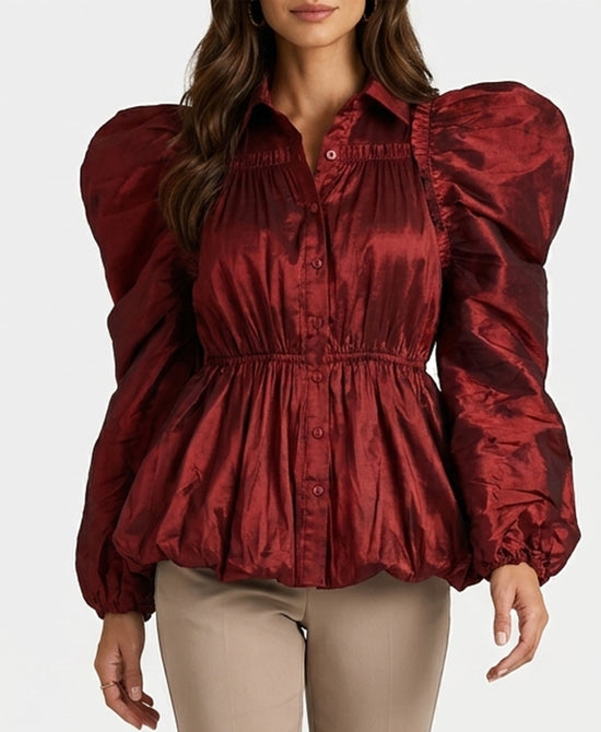 
Puff Sleeve Bubble Top in BURGUNDY view 1