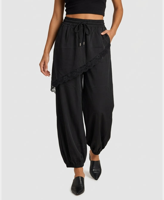 
Balloon Joggers w/ Asymmetrical Lace Trim in BLACK view 1
