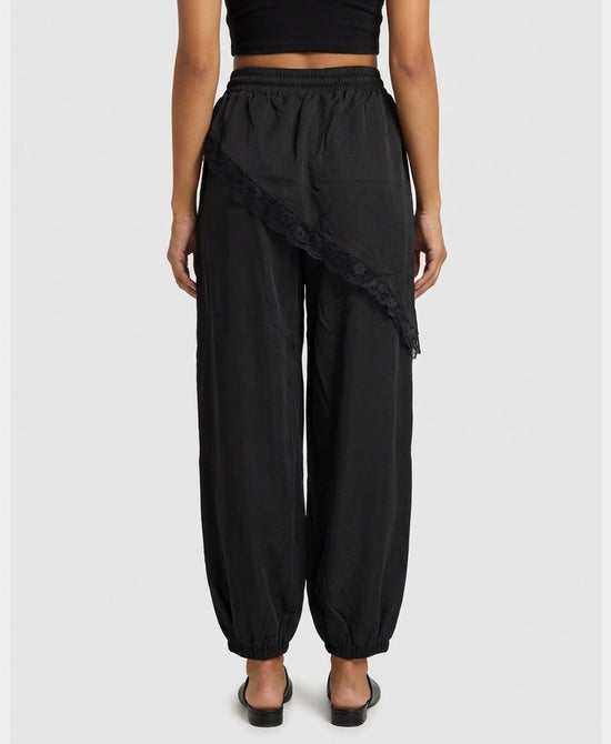 
Balloon Joggers w/ Asymmetrical Lace Trim in BLACK view 2