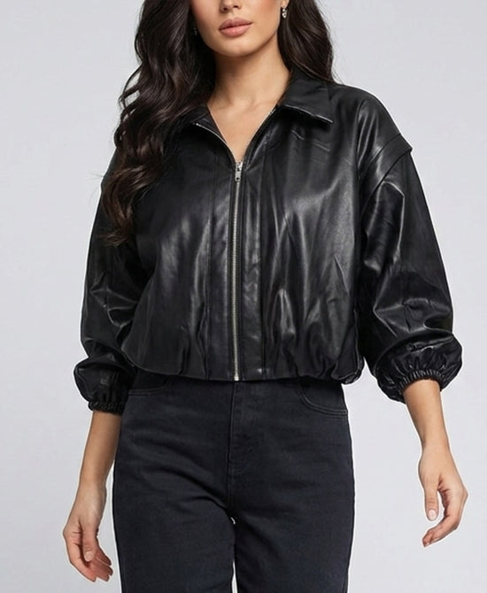 
Faux Leather Crop Jacket in BLACK view 1