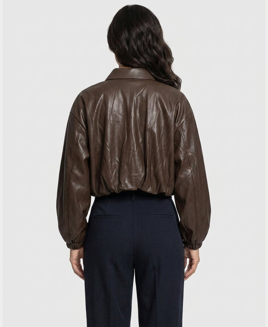 
Faux Leather Crop Jacket in BROWN view 2