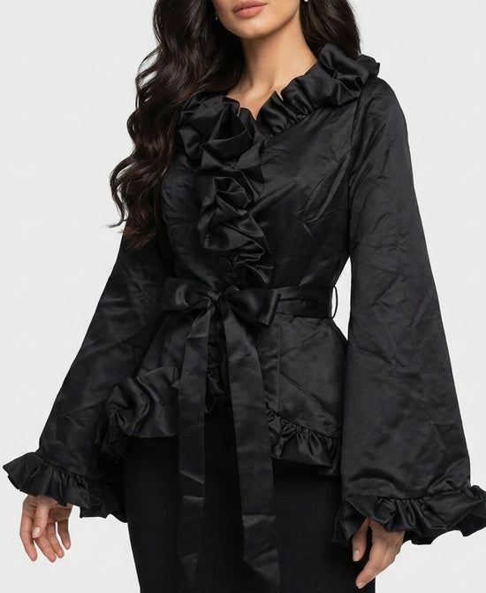 
Ruffle Trim Jacket in BLACK view 1