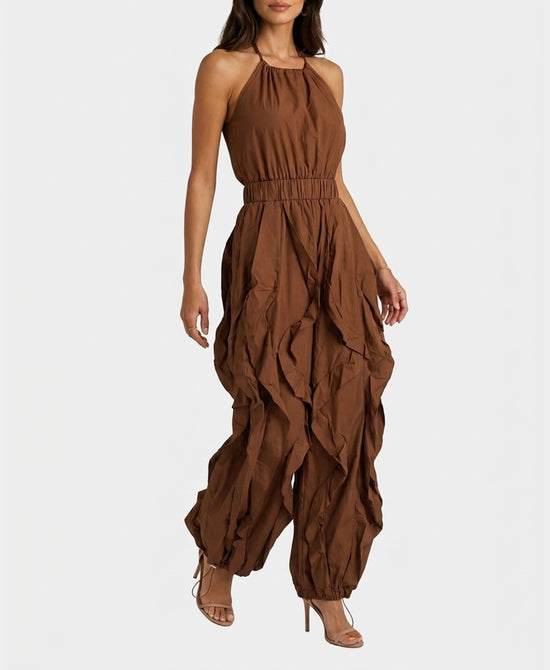 
Ruffle Halter Jumpsuit in BROWN view 1