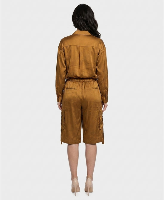 
Blouse & Cargo Capri Pant Set- 2 Pc Set in BROWN view 2