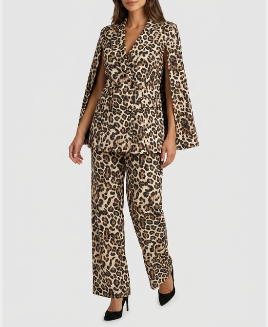 
Leopard Blazer Cape & Pant Set- 2 Pc Set in MULTI view 1
