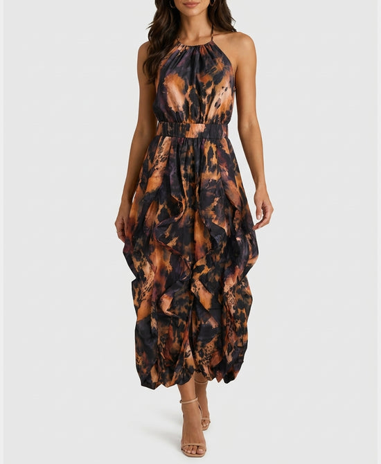 
Ruffle Halter Jumpsuit w/ Mesh Top- 2 Pc Set in MULTI view 1