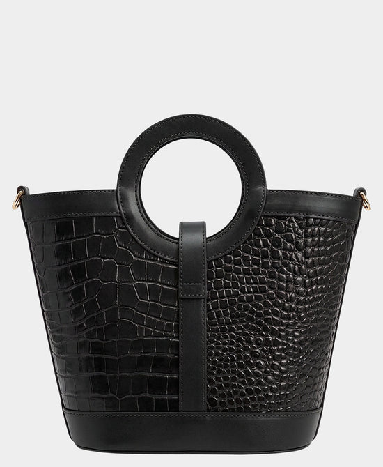
Leather Croc Print Handbag in BLACK view 2
