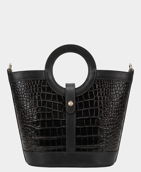 
Leather Croc Print Handbag in BLACK view 1