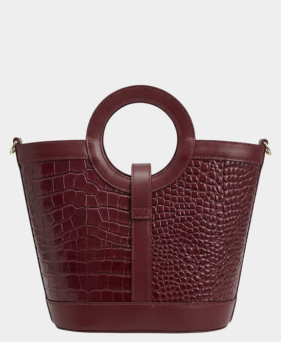
Leather Croc Print Handbag in BURGUNDY view 2