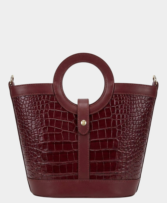 
Leather Croc Print Handbag in BURGUNDY view 1