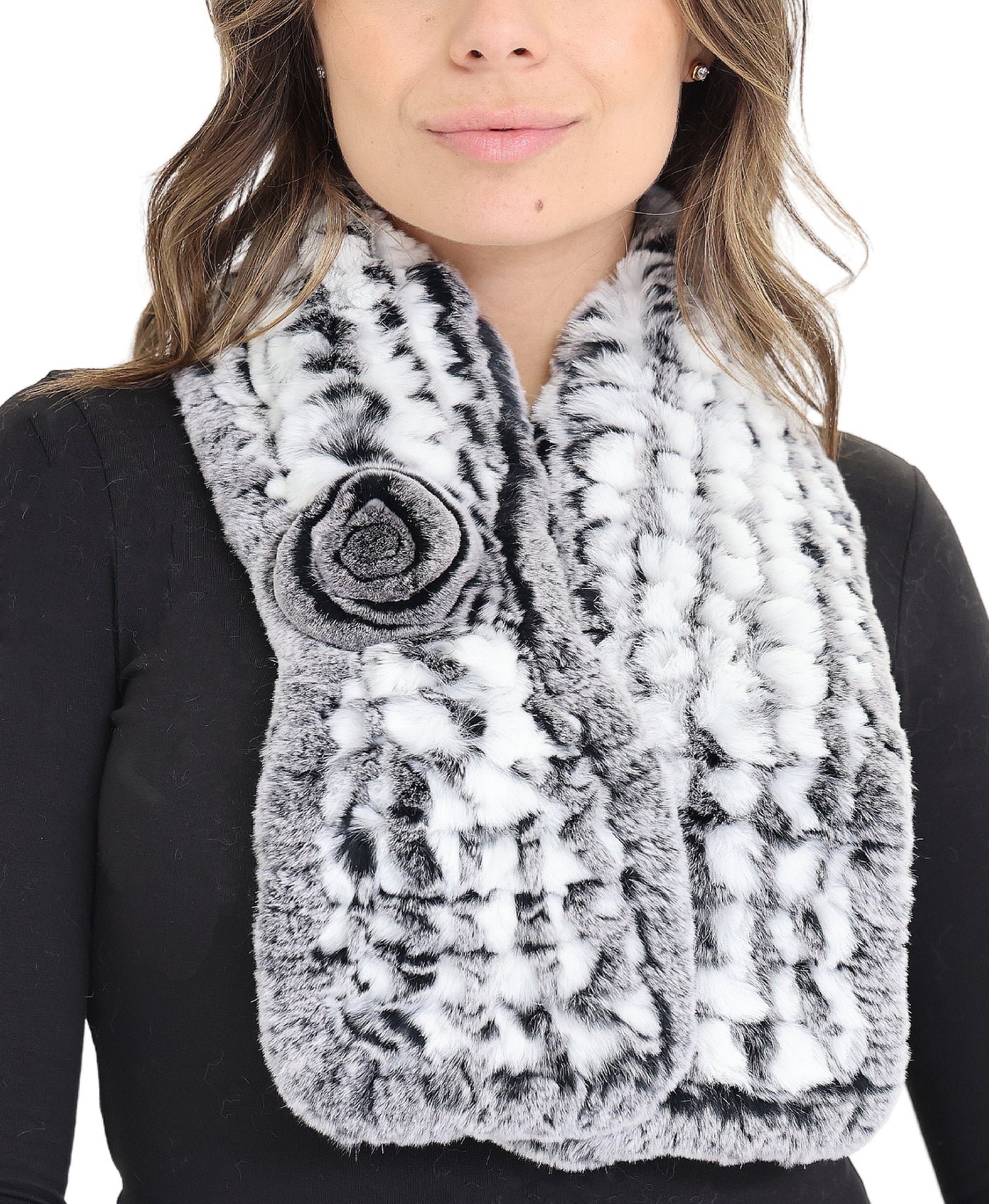 Fur Knitted Scarf w/ Rosette view 2