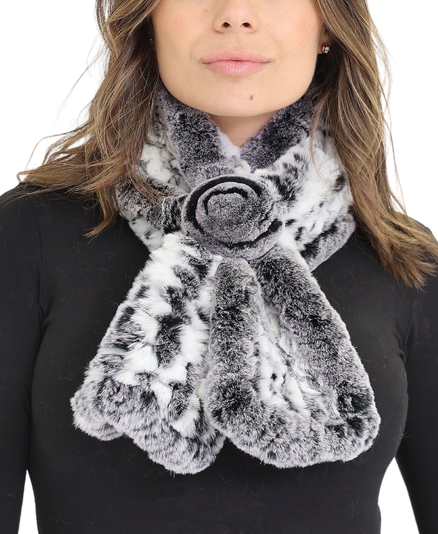 Fur Knitted Scarf w/ Rosette view 1