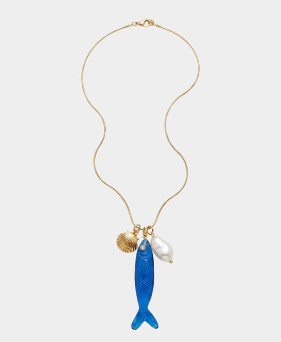 
Fish Charm Necklace in BLUE/GOLD view 2