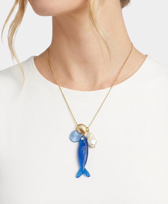 
Fish Charm Necklace in BLUE/GOLD view 1