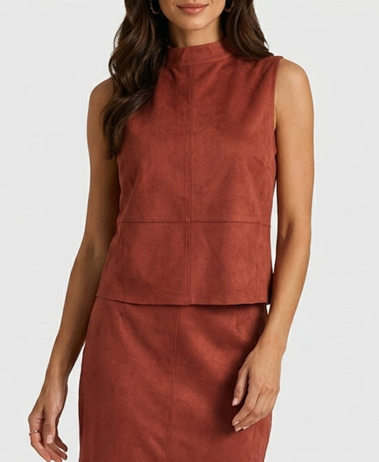 
Faux Suede Mock Neck Top in RED view 1