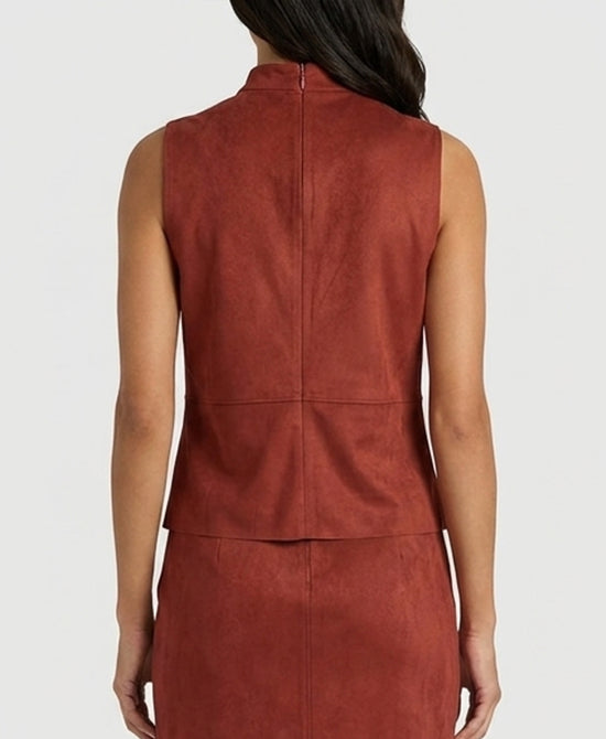 
Faux Suede Mock Neck Top in RED view 2